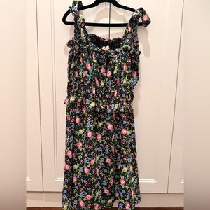 Floral Kids Dress - Black with Pink and Green Accents